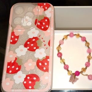 New Iphone 14 Pro Phone Case & New Butterfly Beaded Bracelet Bundle.